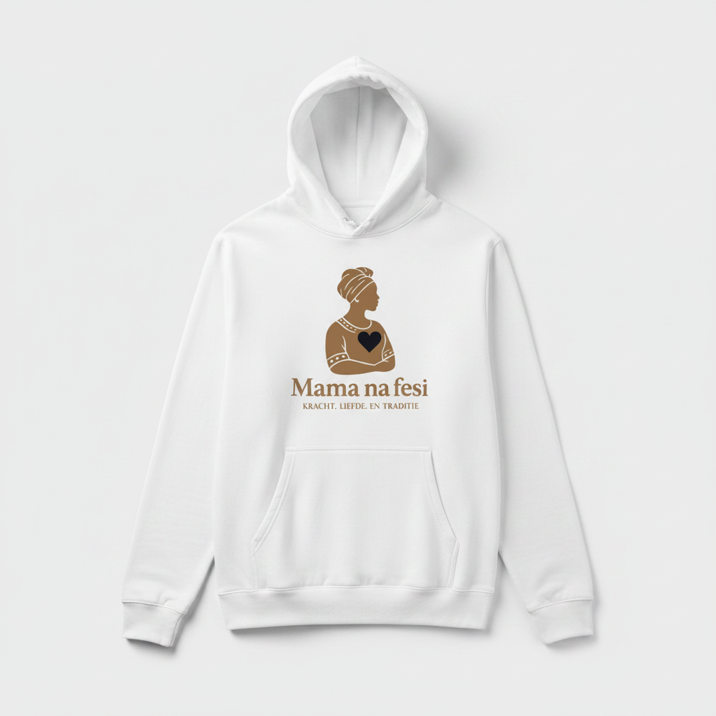 Witte Mama na fesi hoodie met goudbruin logo