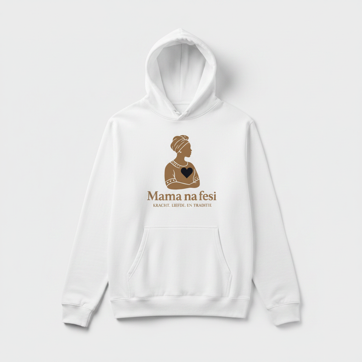Witte Mama na fesi hoodie met goudbruin logo