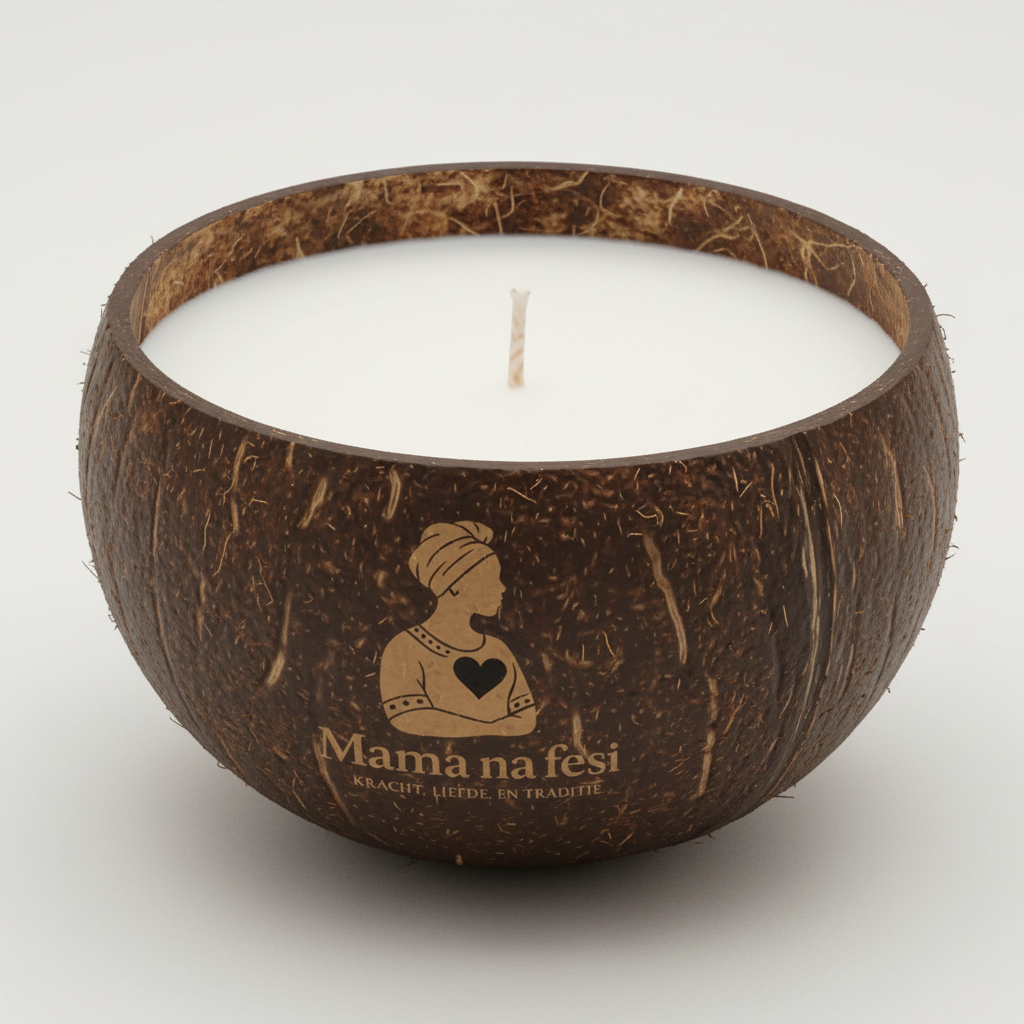 Kokoskaars met gegraveerd Mama na fesi logo